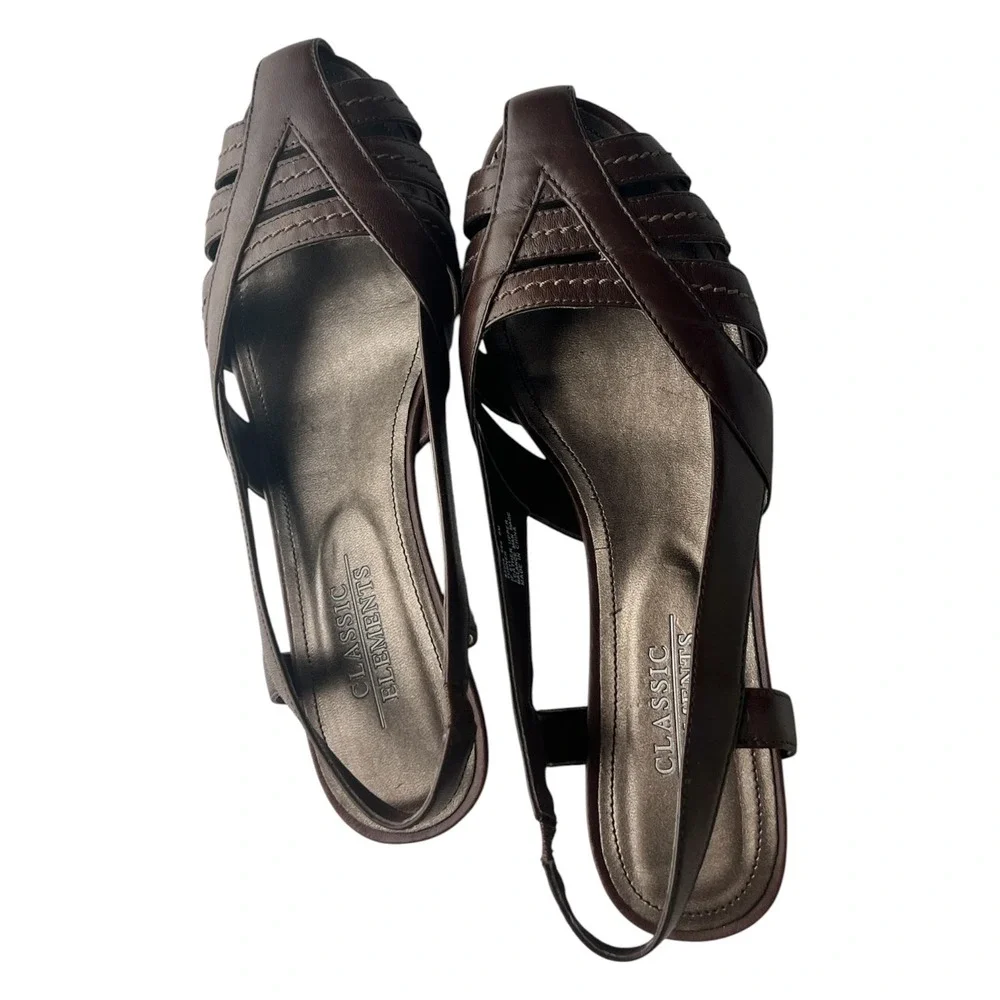 Classic Elements Turner Leather Caged Strappy Slingback Sandals Brown Women's 8M